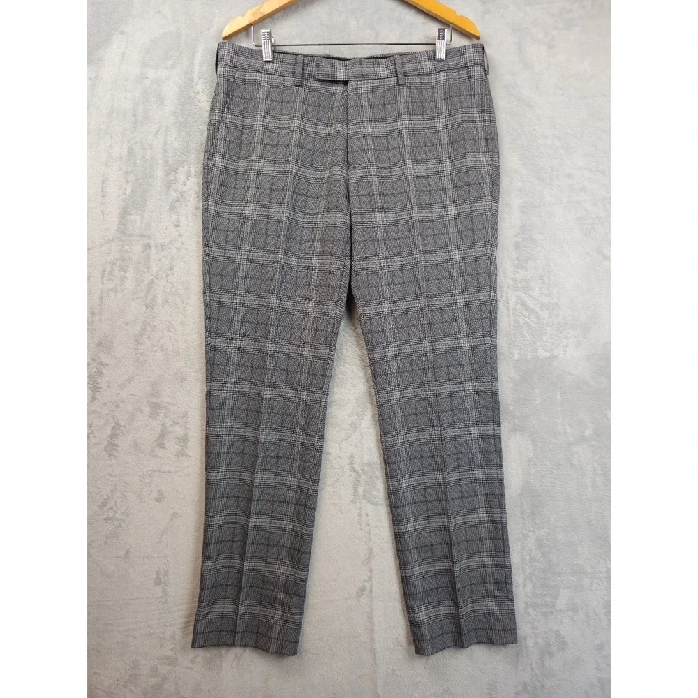 Moss London Mens Gray Houndstooth Plaid Suit Skinny Fit 42R Pants 36x31